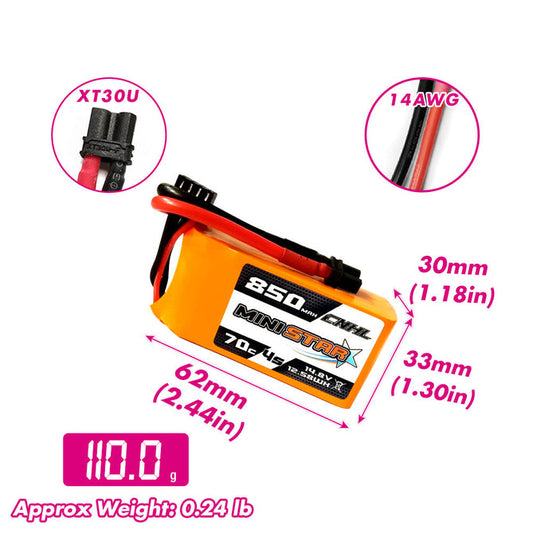 13839 battery cnhl lipo battery 4s 14 8v 850mah 70c xt30