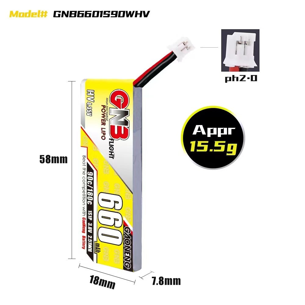 15966 3 battery gnb gaoneng lihv 1s 3 8v 660mah 90c ph2 0 cabled