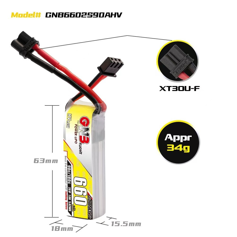 15972 2 battery gnb gaoneng lihv 2s 7 6v 660mah 90c xt30 long