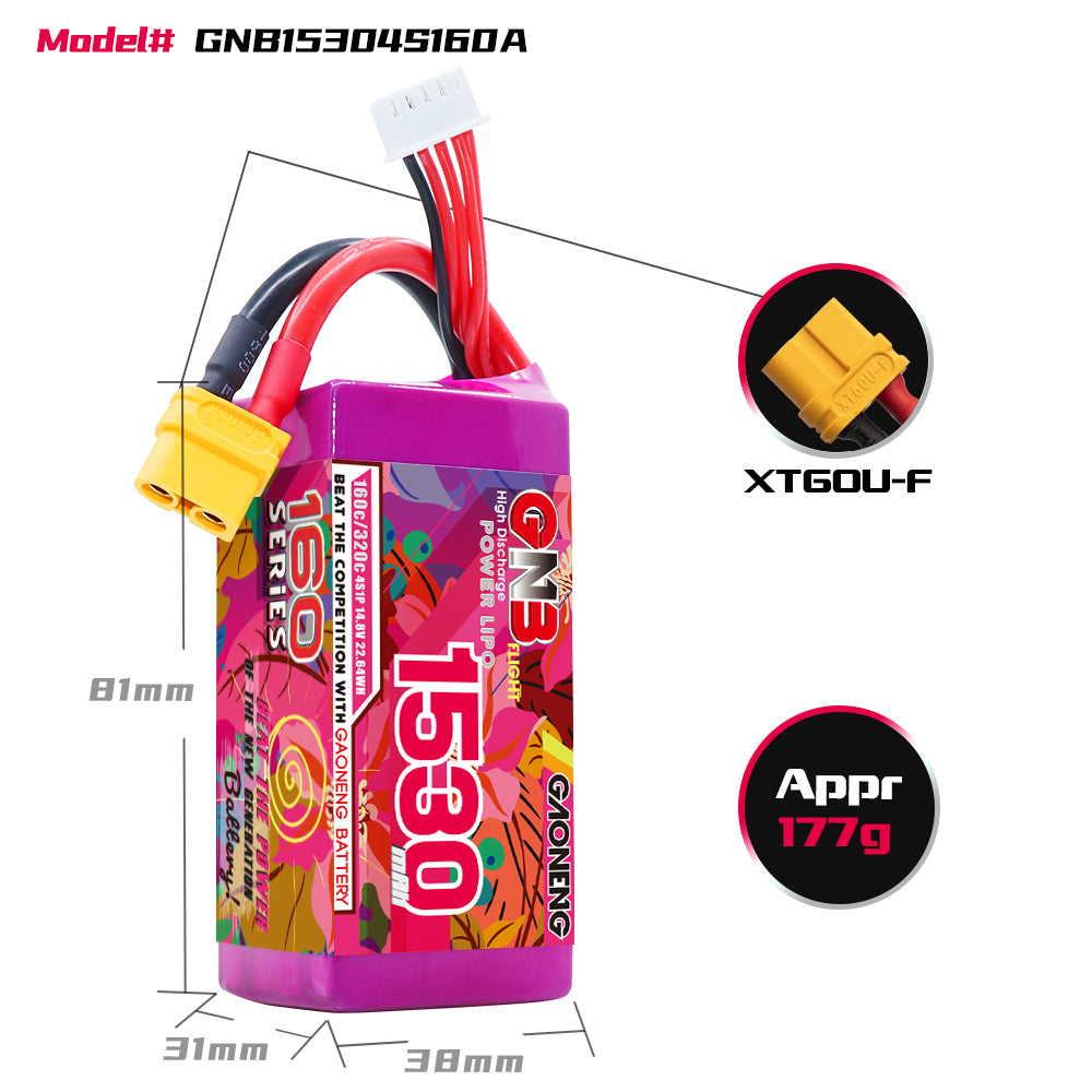 Akumuliatorius GNB GAONENG 1530mah 4S1P 14.8V 160C XH-JST 5P XT60