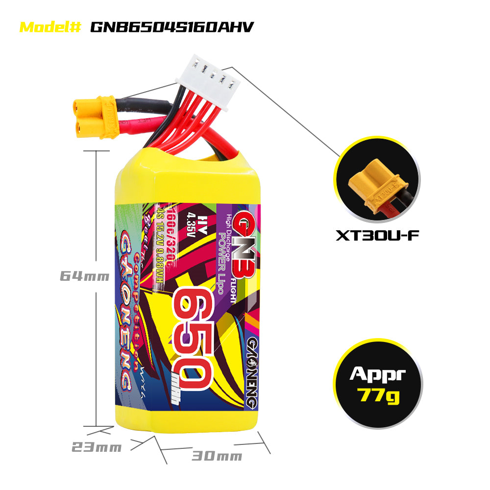 Akumuliatorius GNB GAONENG 650mah 4S1P 15.2V HV 160C XH-JST 5P XT30