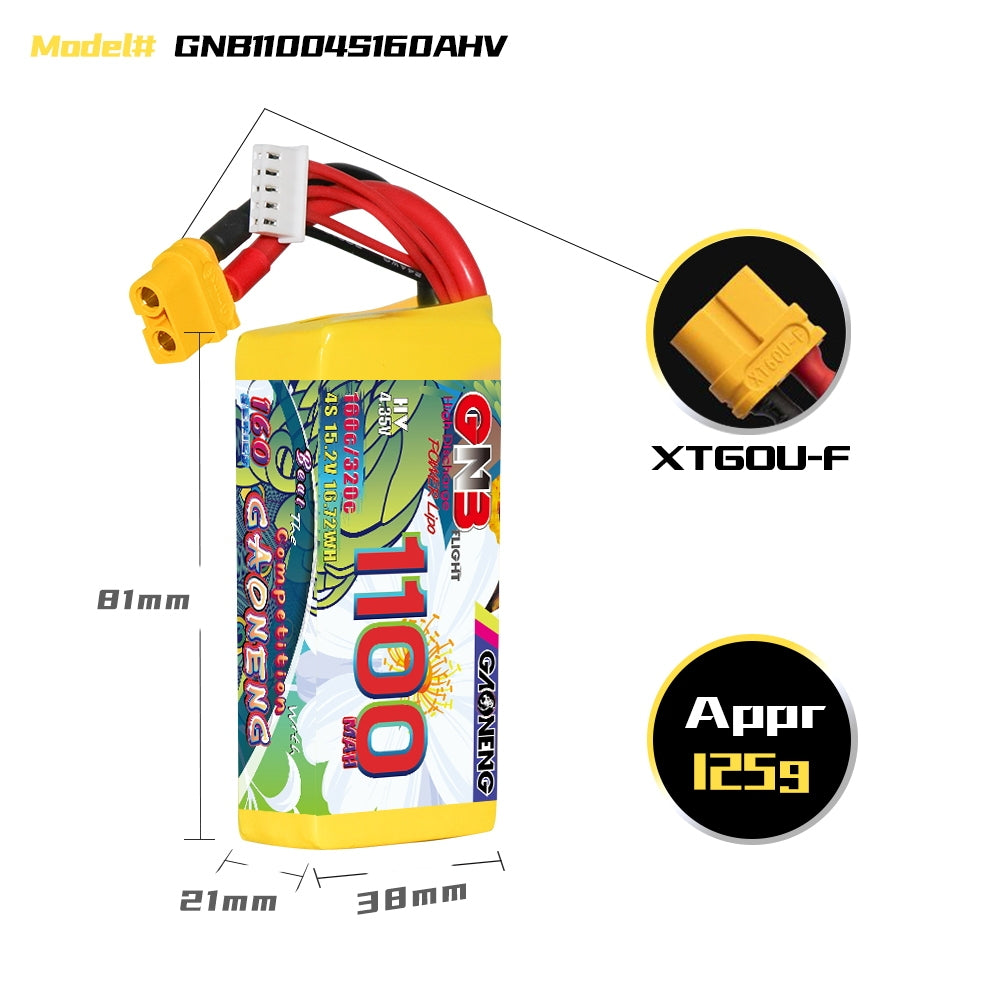 Akumuliatorius GNB GAONENG 1100mah 4S1P 15.2V HV 160C XH-JST 5P XT60