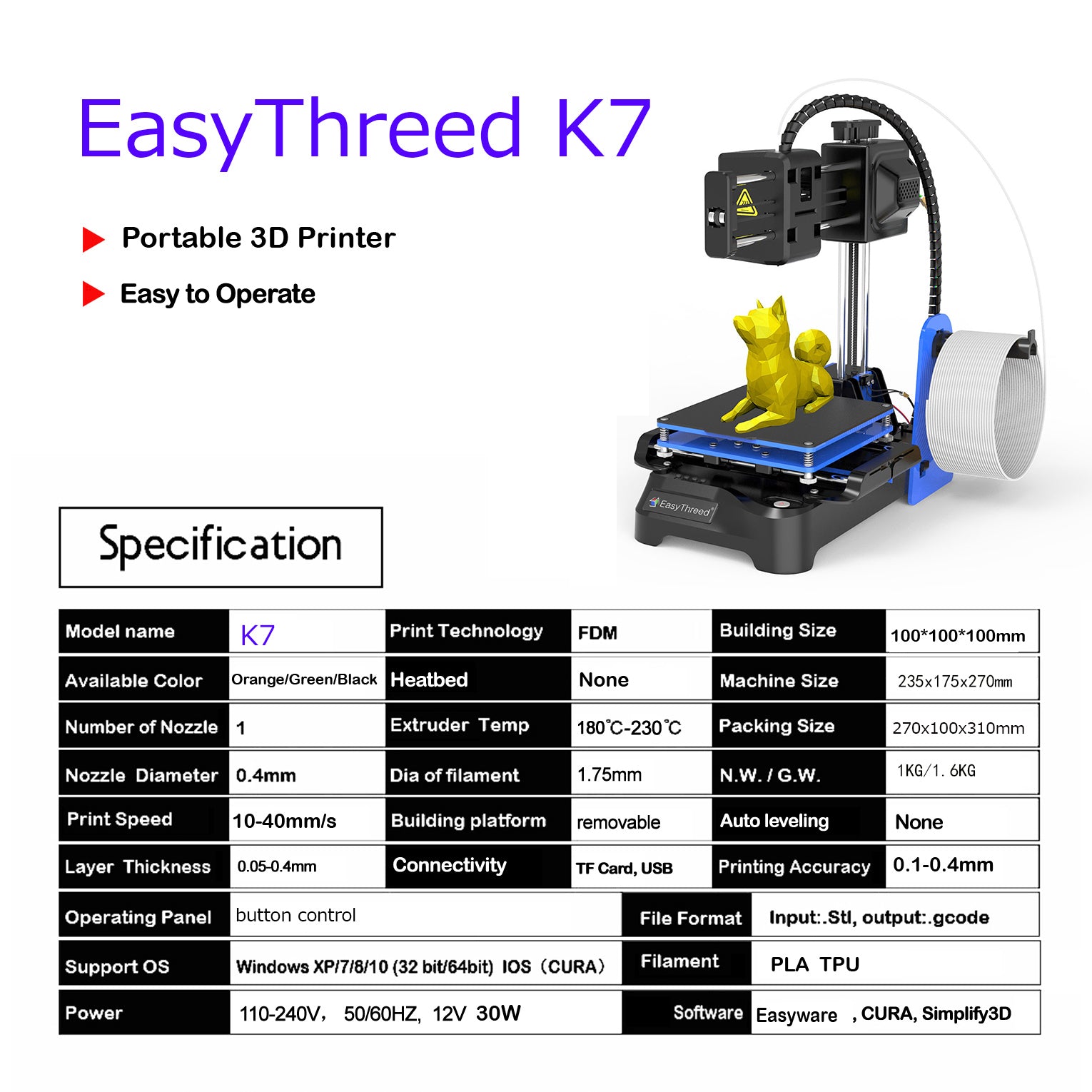 10231 3 3d printer easythreed model k7
