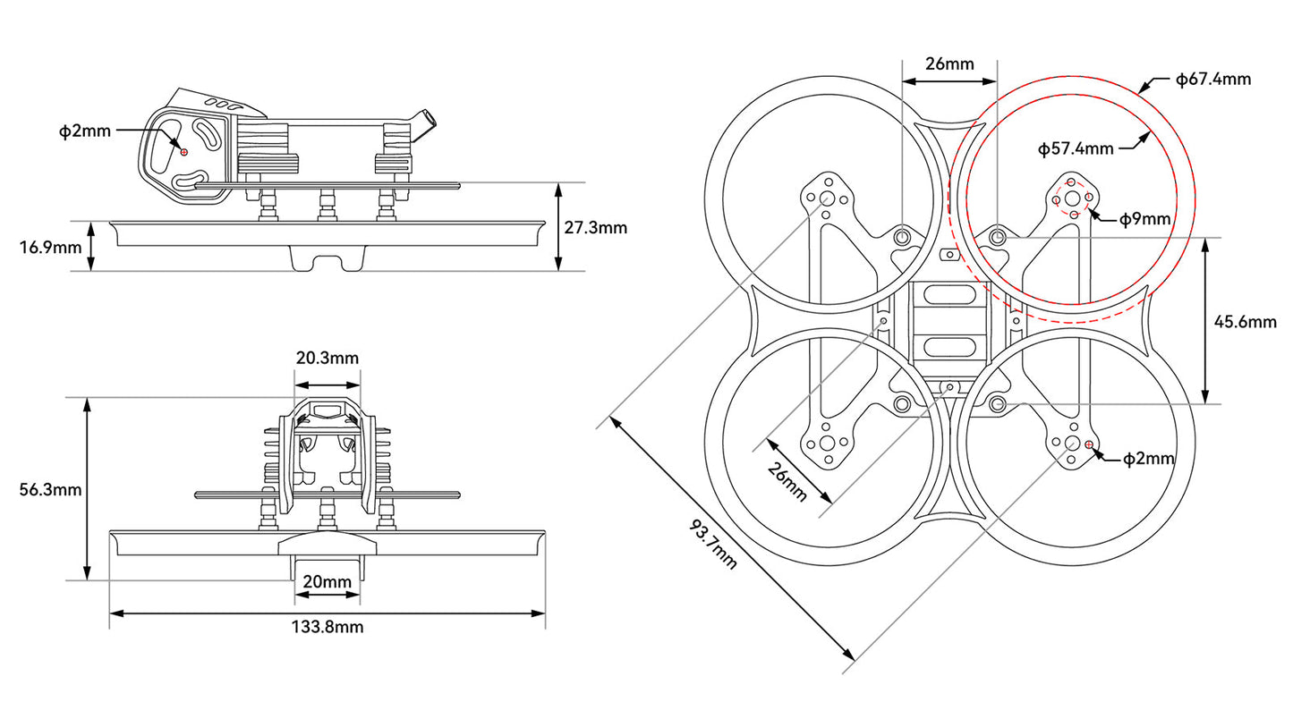 Rėmas BETAFPV Pavo20 Pro Whoop O4 Pro permatomai pilkas