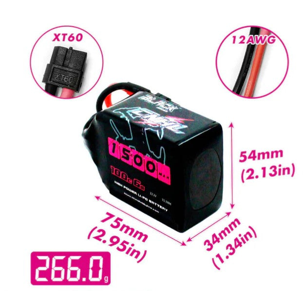 CNHL juodos serijos LiPo 6S 1500mAh 130C XT60 V2 akumuliatorius