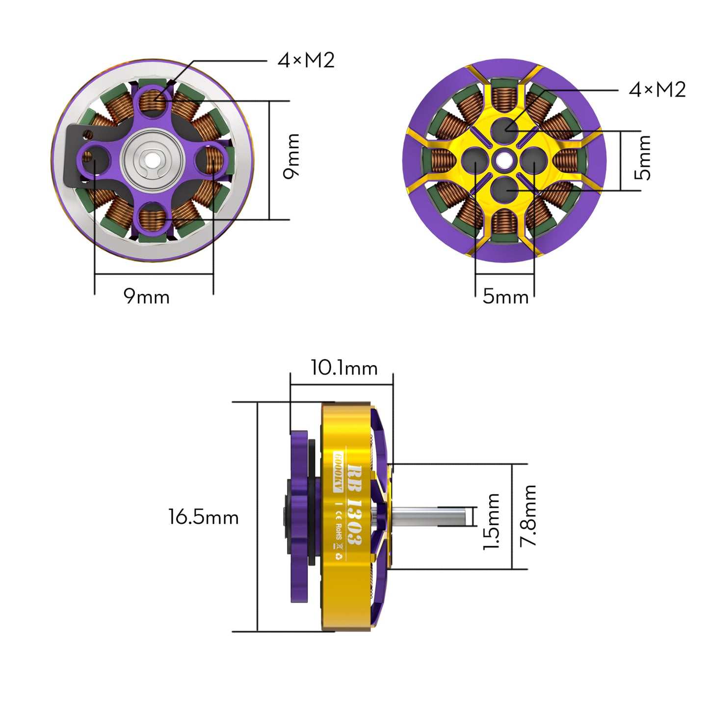 Variklis Flywoo ROBO 1303 6000KV