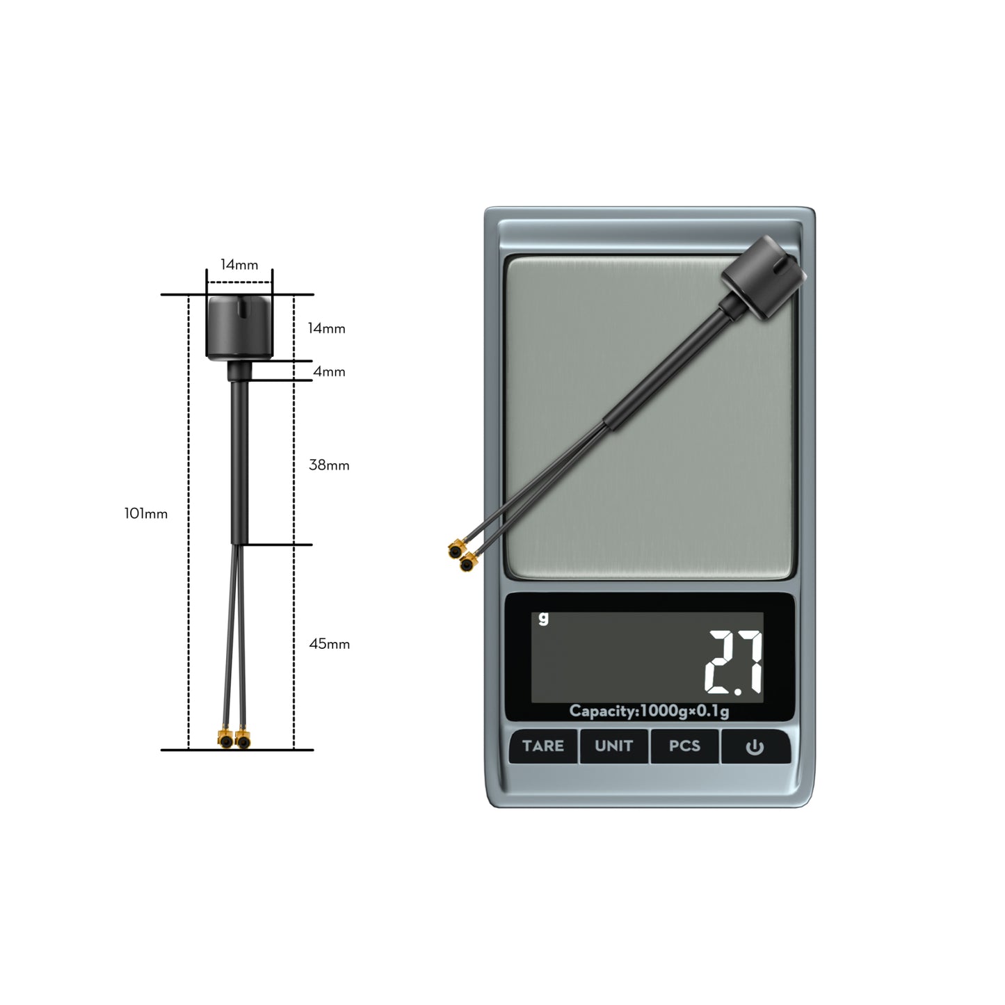 FLYWOO bipolinė dviejų dažnių 5,8 GHz UFL 90 mm antena, skirta DJI O3/O4PRO