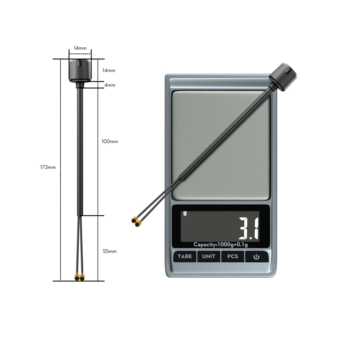 FLYWOO bipolinė dviejų dažnių 5,8 GHz UFL antena, 150 mm, skirta DJI O3/O4PRO
