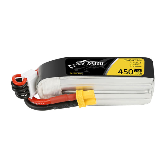 14334 battery tattu lipo 4s 14 8v 450mah 75c with xt30 plug long size for h frame