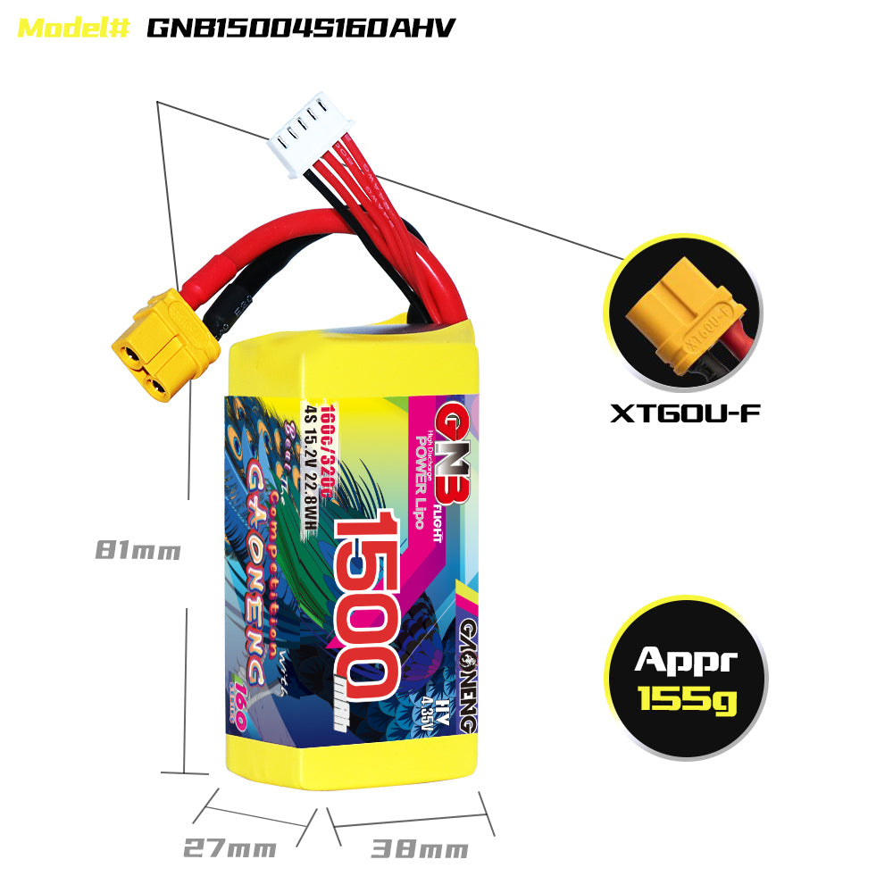 Akumuliatorius GNB GAONENG 1500mah 4S1P 15.2V HV 160C XH-JST 5P XT60 
