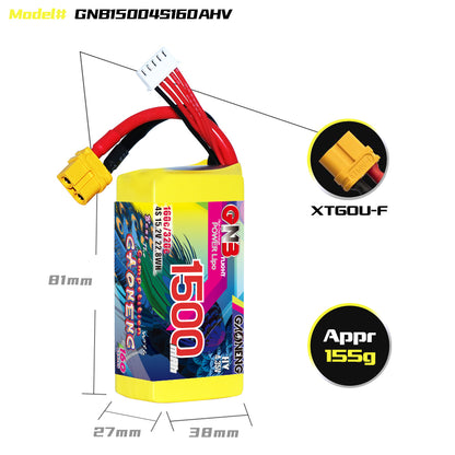 Akumuliatorius GNB GAONENG 1500mah 4S1P 15.2V HV 160C XH-JST 5P XT60 
