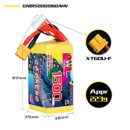 Akumuliatorius GNB GAONENG 1500mah 6S1P 22.8V HV 160C XH-JST 7P XT60 