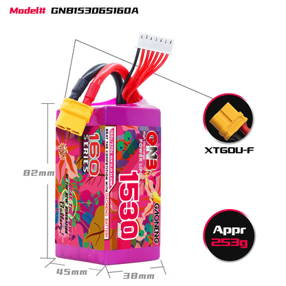 Akumuliatorius GNB GAONENG 1530mah 6S1P 22.2V 160C XH-JST 7P XT60 