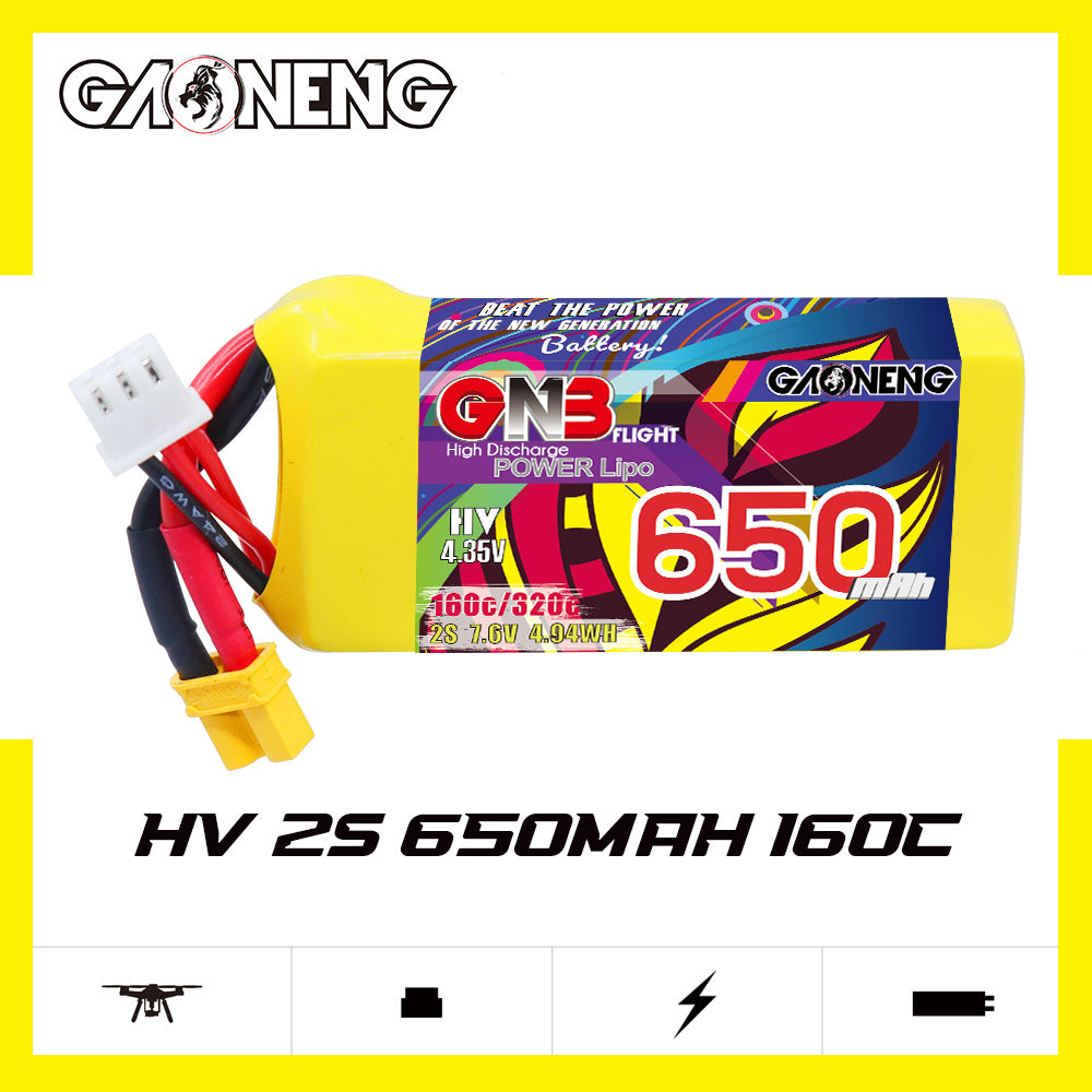 Akumuliatorius GNB GAONENG 650mah 2S1P 7.6V HV 160C XH-JST 3P XT30 