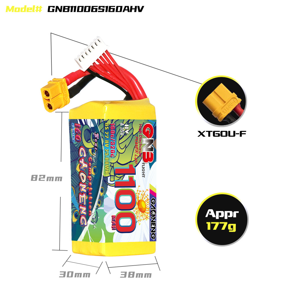 Akumuliatorius GNB GAONENG 1100mah 6S1P 22.8V HV 160C XH-JST 7P XT60 