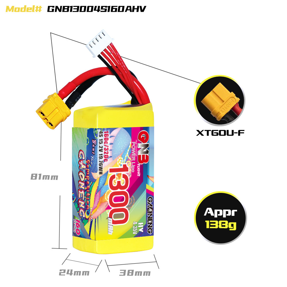 Akumuliatorius GNB GAONENG 1300mah 4S1P 15.2V HV 160C XH-JST 5P XT60 