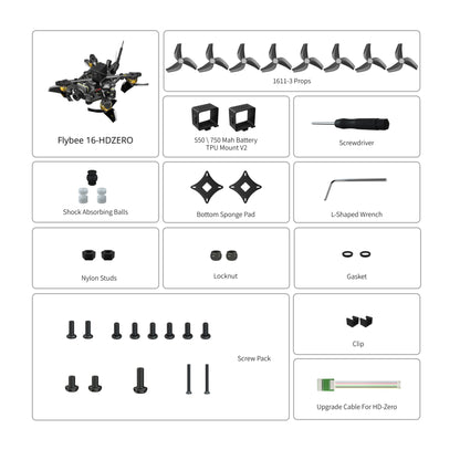 FPV dronas FLYWOO Flybee 16 HD HDZERO 2S ELRS 2.4G 