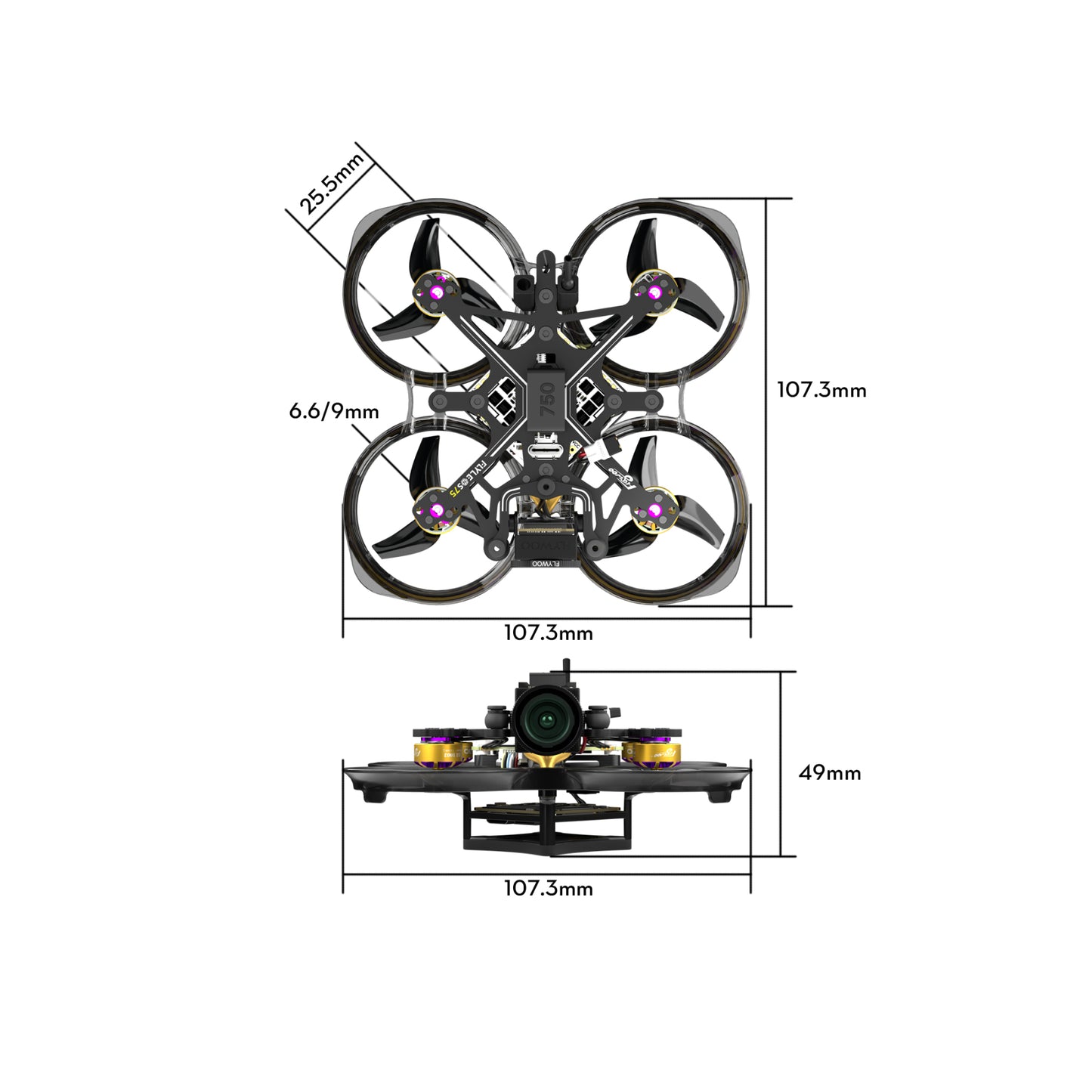 FPV dronas FLYWOO Flylens 75 HD O4 2S ELRS 2.4G V1.3 