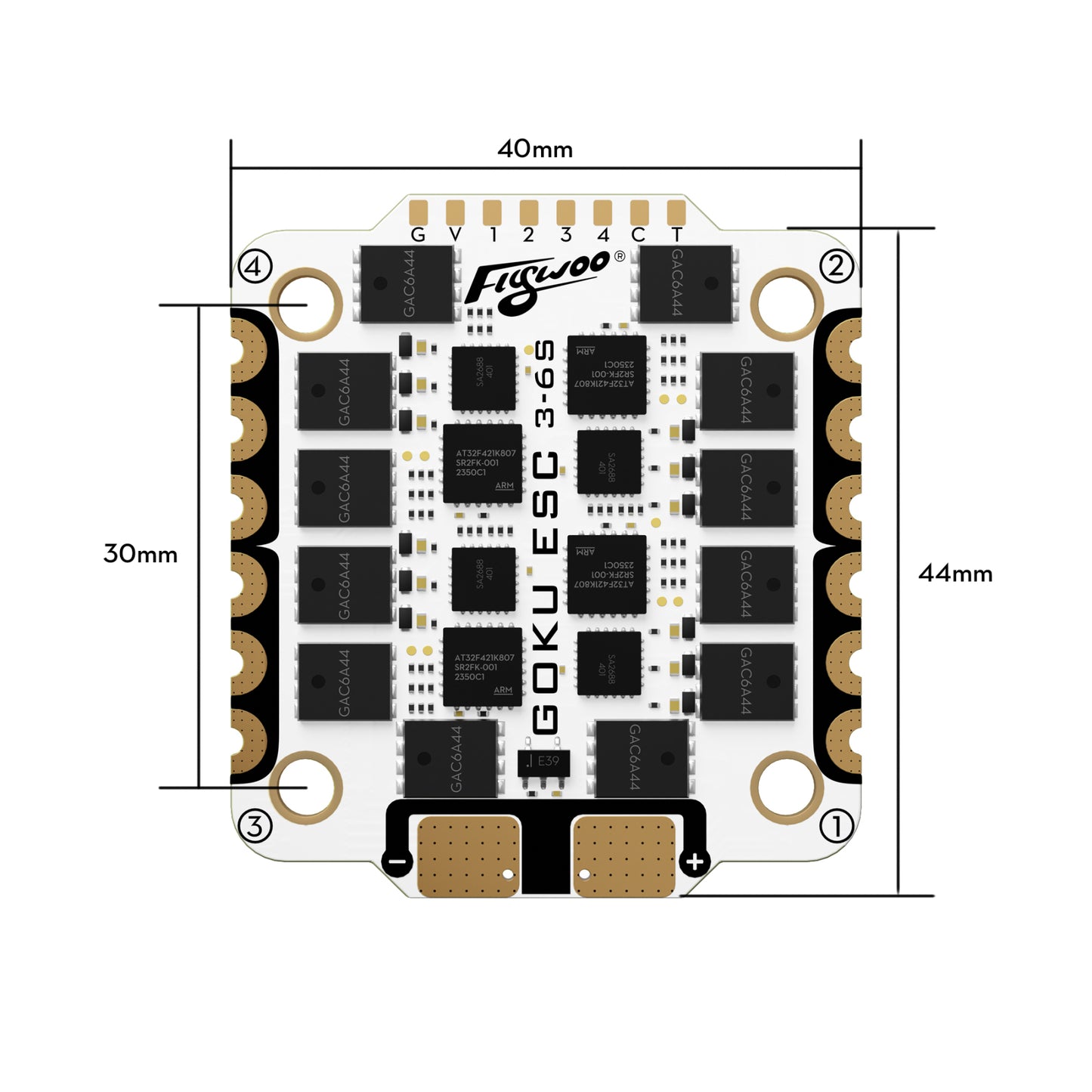 ESC 4-in-1 FLYWOO GOKU G55M 32BIT 2-6S 55A AM32 30x30 
