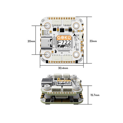 FLYWOO GOKU F722 Pro Mini V2 45A 32 bitų 128K AM32 20x20 akumuliatorius 