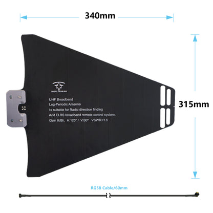 Belaidė klevo antena UHF logaritminiu periodiniu SMA kištuku (370–1400 MHz) 